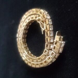 Yellow Gold 925 STerling Round Brilliant Cut Cubic Zirconias Tennis Bracelet. 7"